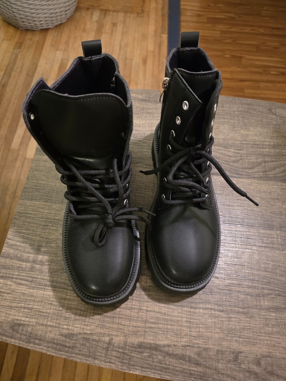Women's - Unisex Black Lace-Up Combat Boots
